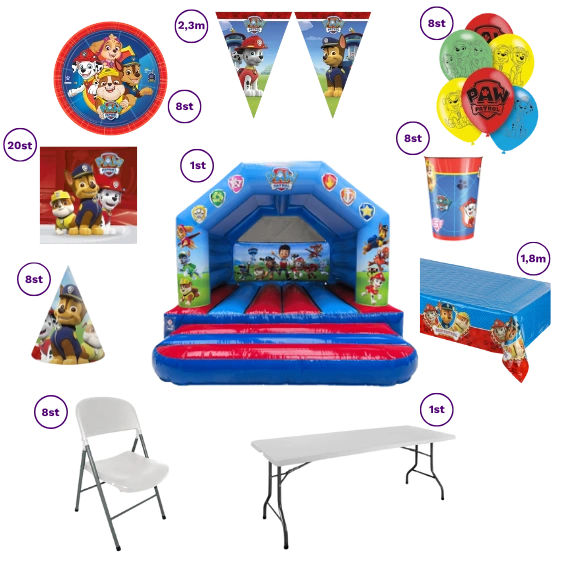 Paw Patrol Partypakket Basis - compleet feestpakket met springkussen en feestartikelen voor een geslaagd kinderfeest.