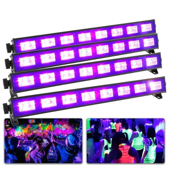 Complete Blacklight set van BeamZ met 4 krachtige LED BARs voor feesten en evenementen.