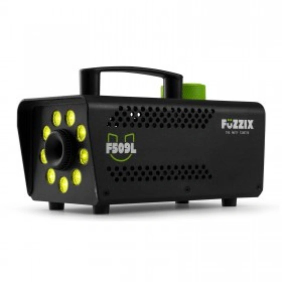 Fuzzix F509L rookmachine met LED-verlichting, compacte en krachtige rookmachine voor feesten en evenementen.