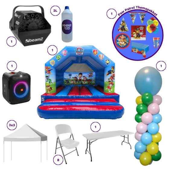 Paw Patrol Partypakket Deluxe met groot springkussen en feestartikelen
