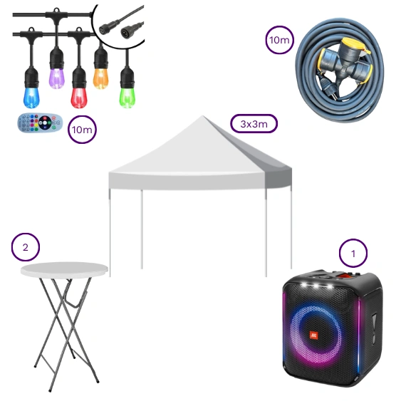 Tuinfeest Basis Partypakket met partytent, statafel en feestverlichting