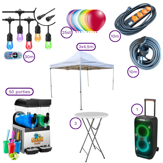 Tuinfeest Deluxe Partypakket – compleet pakket met partytent, verlichting en JBL PartyBox