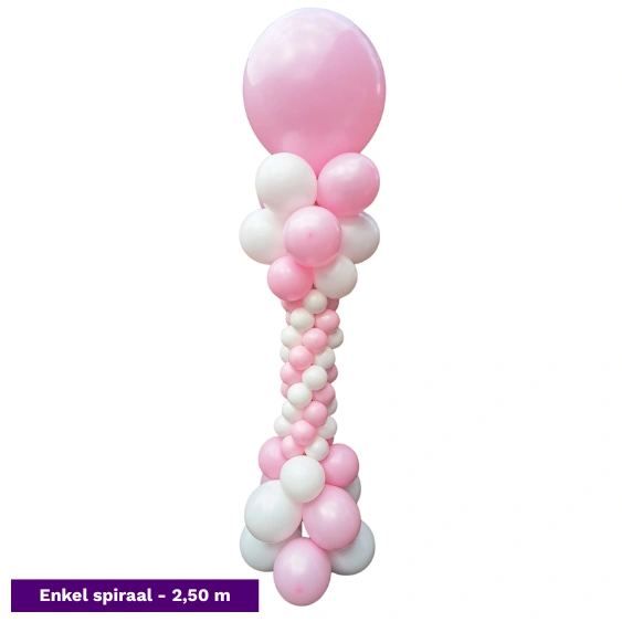 Spiraalvormige ballonnenpilaar met topballon in klassieke kleuren