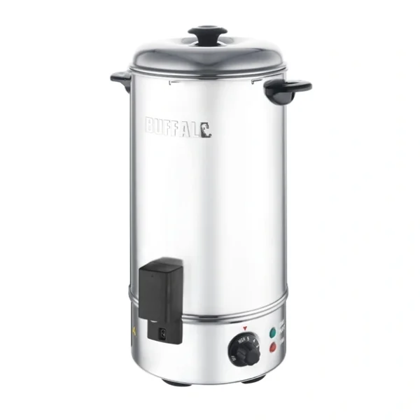 Vooraanzicht van de 10L handsfree heetwaterdispenser van Buffalo met LED-indicatoren