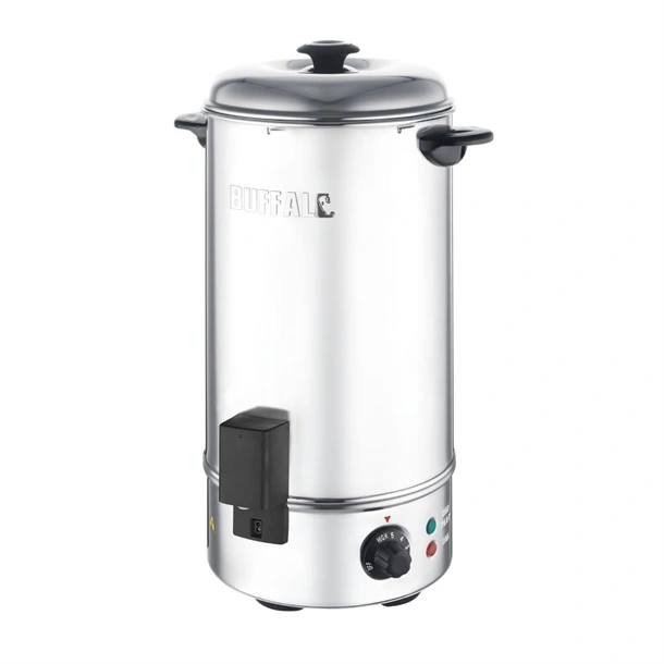 Vooraanzicht van de 10L handsfree heetwaterdispenser van Buffalo met LED-indicatoren