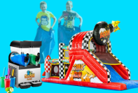 Compleet partypakket van Feesttijd met een stormbaan, cateringmachines en zeskamp spel