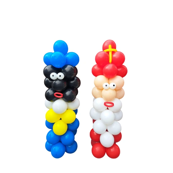 Sinterklaas en Piet ballonnenpilaren set van 2 meter hoog.